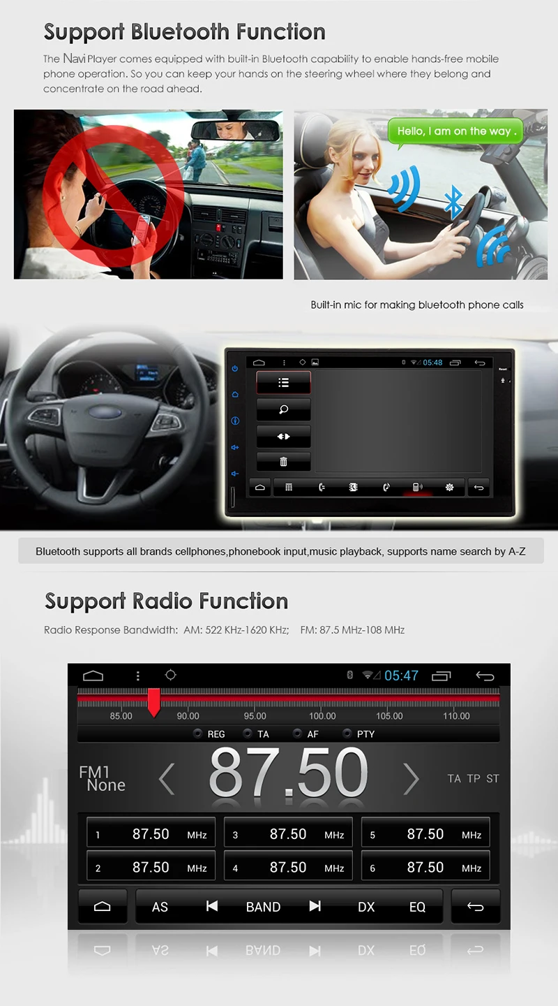 Best 7 inch Universal Car Multimedia Player Quad Core Android 5.1.1 Double 2 Din Car Radio Head Unit Steering Wheel Control car video 3