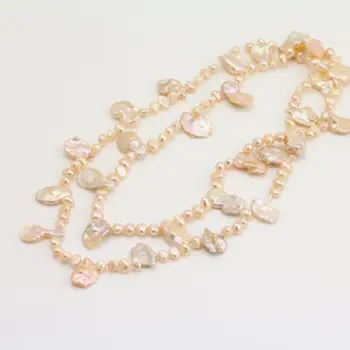 

60inches Long Pearl Necklace,5mm 11-12mm Pink Color Baroque Freshwater Pearl Jewelry
