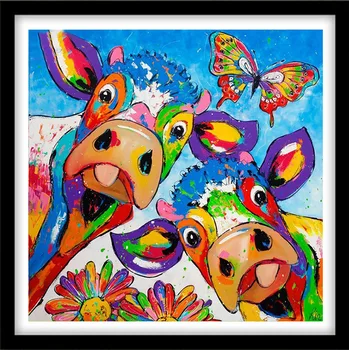 

CAMMITEVER DIY Full Round Drill 5D Diamond Painting Funny Cow Handmade Embroidery Arts Cross Stitch Mosaic Home Decoration