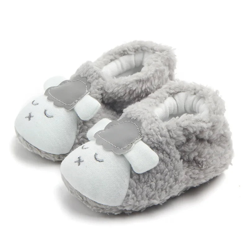 Keep Warm Winter coral velvet shoes cute cartoon sheep prewalker with soft bottom