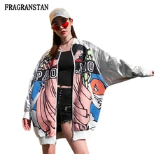 Женская мода весна-лето, новая хип-хоп Серебристая Лоскутная куртка, женская модная куртка с принтом, свободная верхняя одежда большого размера Q650