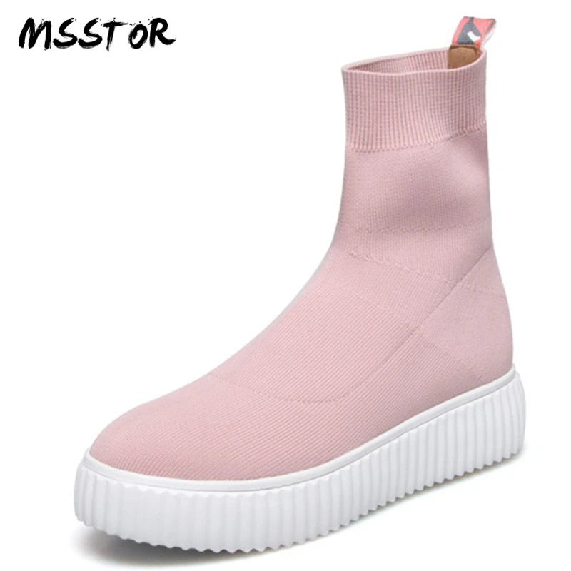 Bottes Noir Msstor Rond rose Concis Mixte Mode Plate Chaussures Pour Cheville Tricoter Dames Couleurs gris L'hiver Casual À forme Coins Noirs Bout KclF31JT