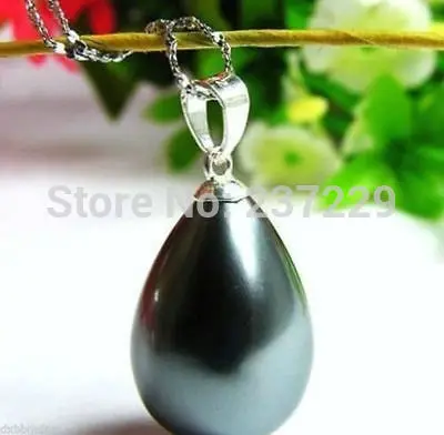 

Wholesale FREE SHIPPING ^^^^South 12x16mm Black Sea Shell Pearl Pendant Necklace