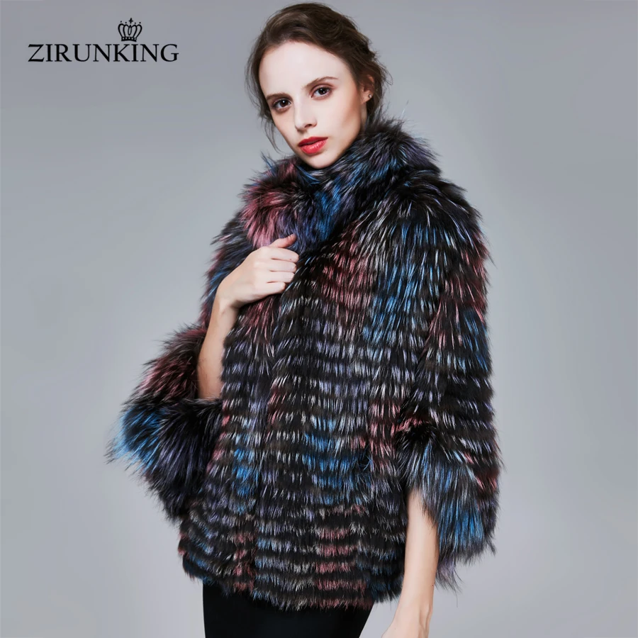 ZIRUNKING красочное тонкое женское пальто из натурального Меха чернобурки