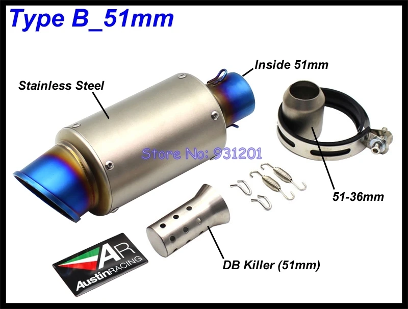 Inlet 51mm 61mm Motorcycle Exhaust Pipe Muffler AR Austin Racing Universal Carbon Fiber Motorbike Muffler Exhaust DB Killler - Цвет: Type B 51mm