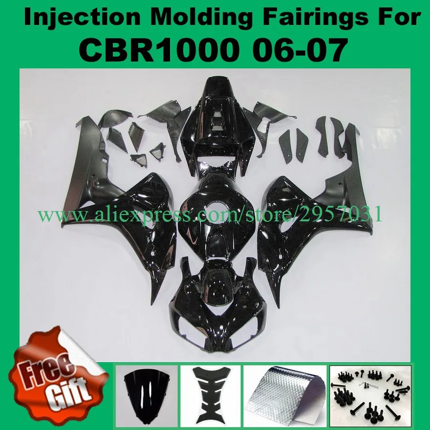 Free screws+gifts Custom Injection molding fairings set for CBR 1000 RR 2006 2007 CBR1000RR 06 07 1000RR Glossy black | Автомобили и