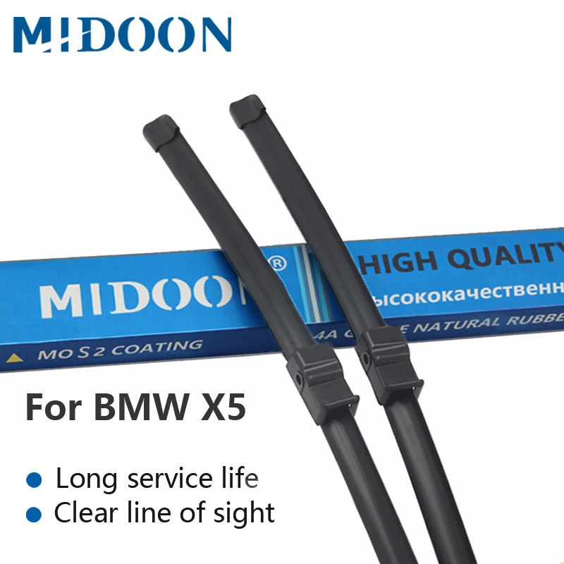 

MIDOON Wiper Blades for BMW X5 E53 / E70 / F15 Fit Hook / Side Pin / Push Button Arms Exact Fitting From 1999 to 2017