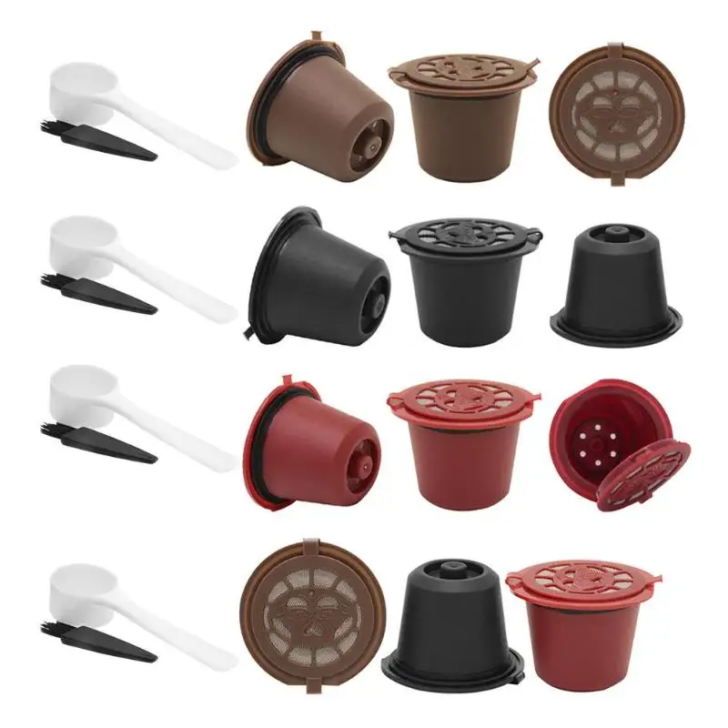 

1/3pcs Refillable Reusable Coffee Capsule Filters for Nespresso Coffee Machine with Brush Spoon