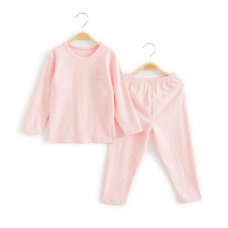 Конфеты Цвета с длинным рукавом для детей возрастом от 4 сезонов Тонкая Детская одежда Комплекты для девочек нижнее белье для мальчиков, Детские комплекты пижамы с длинными подштанниками - Цвет: Lighe pink