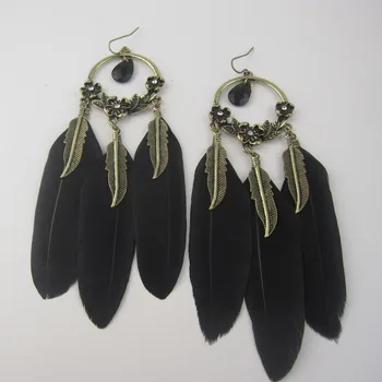 

kpop vintage bohemian black feather earring/boucle d'oreille plume/brinco pena/grosse boucles d'oreille women/pendientes etnicos