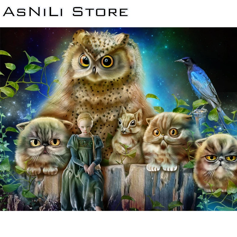 

New Girls and Birds Diamonds Cross Stitch Crafts Plastic Canvas Bags Cats and Owls Diamond Embroidery Mosaic Art Paintings