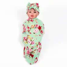 Модные Разноцветные для малышей, с цветочным узором, хлопковый Пеленальный кокон, одеяло, повязка на голову для ребенка, комплект