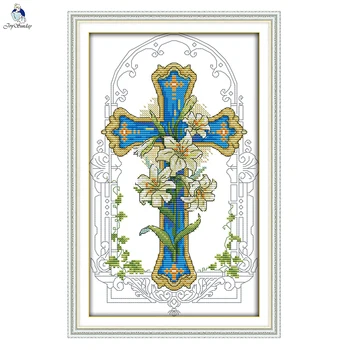 

JoySunday cross stitch kits needlework set Lily Flower cross Jesus garden 14CT 11CT cotton painting gift art factory wholesale