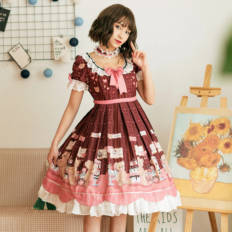 

Bear's Desert ~ Sweet Short Sleeve Printed Lolita Party Dress by YLF