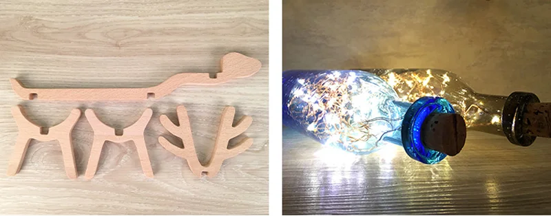 Nordic Creative Wood Deer Lamp LED Strip Lights Handmade Blue Glass Bottle Night Lights Art Deco USB Lighting Chirstmas Birthday Gift (5)