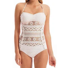 Сексуальный Одноцветный женский слитный купальник, кружевной купальник для женщин, бикини с дырочками, большой размер, тонкий Монокини, лето, Новинка