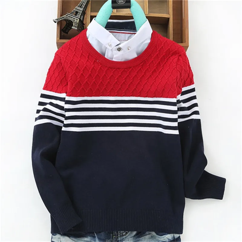 Boys Sweaters Cardigans Warm Knitted Cotton Sweaters Children Outerwear Spring Autumn Tops Striped Sweater For Kids Age 6-14T