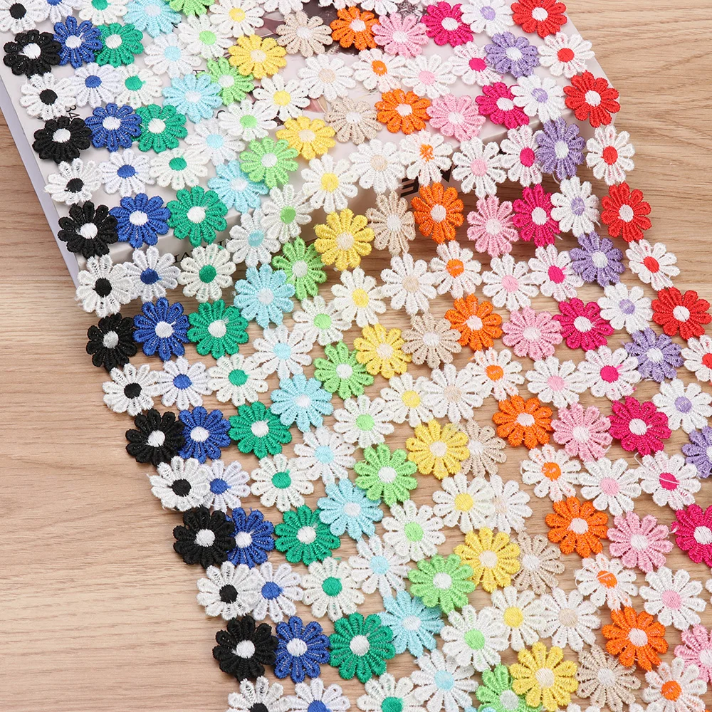 

2Yards 2.5cm Sun Flower Edge Polyester Embroidery Ribbon Lace Trim Clothing Sewing Accessory Two-color Water Soluble Lace Tassel