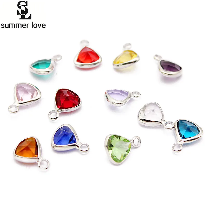 

10Pcs/Lot Birthstone Charm Pendant Triangle Transparent Glass Crystal Birthstone Charms For Jewelry Making DIY Accessories Cheap