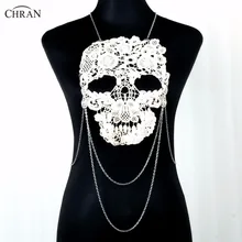 Chran Hand Dyed Black Skeleton Lace Choker White Detachable Tattoo Collar Necklace Sexy Bone Skull Beach Chain Costume Jewelry