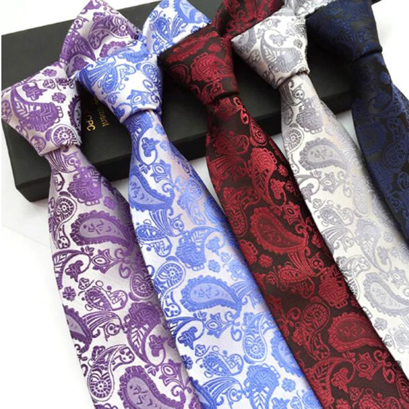 Striped Silk Tie 8cm Luxury Paisley Necktie Red Bule Purple Polyester Neck Tie for Men Formal Business Wedding Party Ties