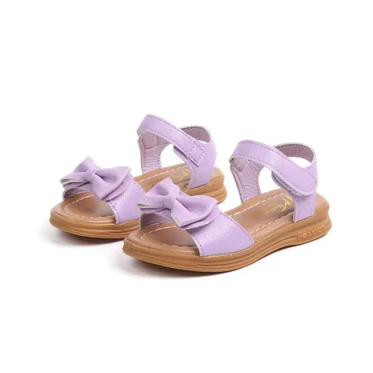Сандалии для девочек и мальчиков обувь лето мода бантом пляжные сандалии Нескользящие повседневная обувь принцессы EU 22-36 - Цвет: purple