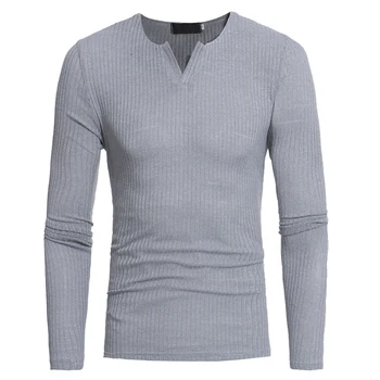 

Winter Men Casual Warm Slim Sweater Knitted Standard Long Sleeve V-neck Pullover Male Solid Basic Tops