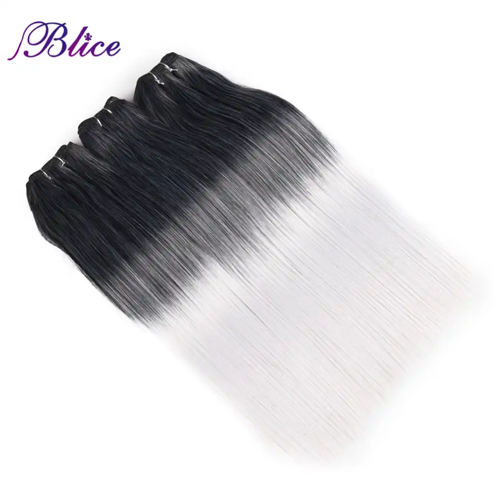 Blice Synthetic Hair Weaving 18 Inches Mix 1b Gray Yaki Straight