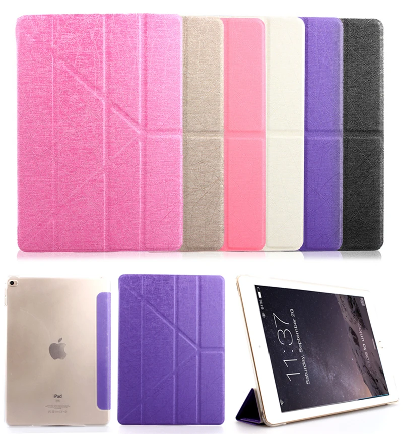 

For Apple iPad Air 2 Multi Fold Auto Wake Up Sleep Flip Leather Case For New iPad Cover With Screen Protector Film Stylus Pen