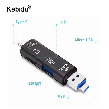

kebidu Type C 5-in-1 OTG Card Reader for Micro SD Card TF memory card Reader Adapter High speed USB 2.0 Read For PC Android