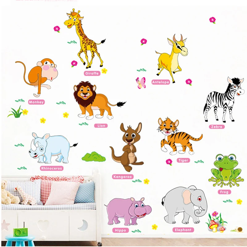 

DIY animals wall stickers for kids rooms removable baby bedroom cartoon wall decals living room children wall pictures