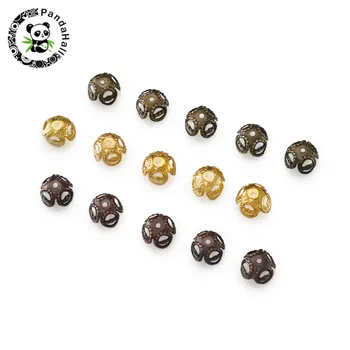 

pandahall 1500/2000pcs 4-Petal Iron Hollow Flower Spacer Bead End Caps Filigree for Jewelry Making DIY 8x5mm