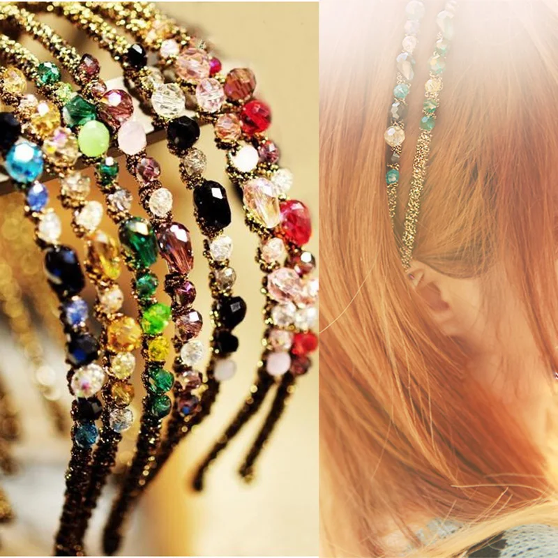 

Korean Fashion hair Clips Women Super Flashing Colorful Irregular Crystal Gold Thread Winding headband Hairpin Hair Accessories