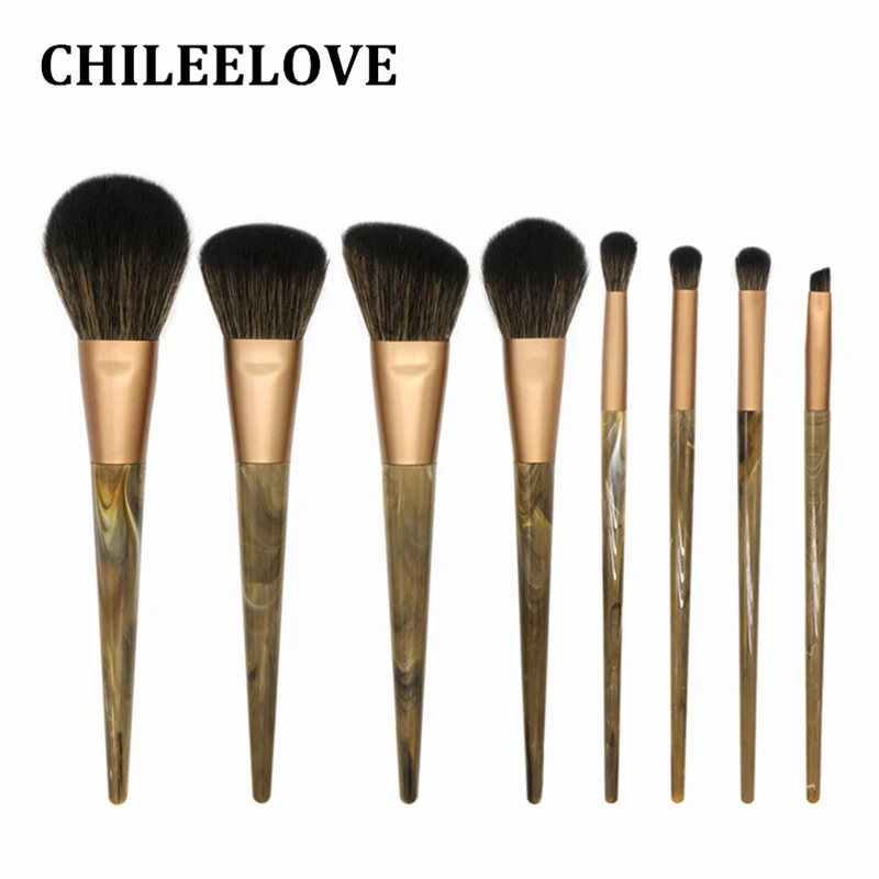 

CHILEELOVE New 8 Pcs Marble Stripe Resin Handle Goat Hair Pro Makeup Brushes Kits Blush Powder Highlight Repair Capacity Brush