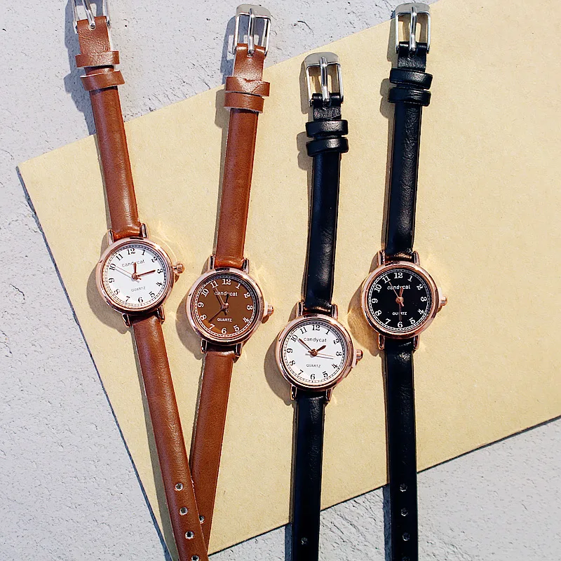 

Candy Cat Cold Wind Watch Women Middle School Students Korean Version Of The Simple Trend Retro Belt Casual Niche Quartz Watch