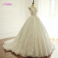 Melice Vestido de Noiva V-neck Beaded Flowers Princess Wedding Dresses 2017 Glamorous Appliques Lace Bride Gown Robe De Mariage
