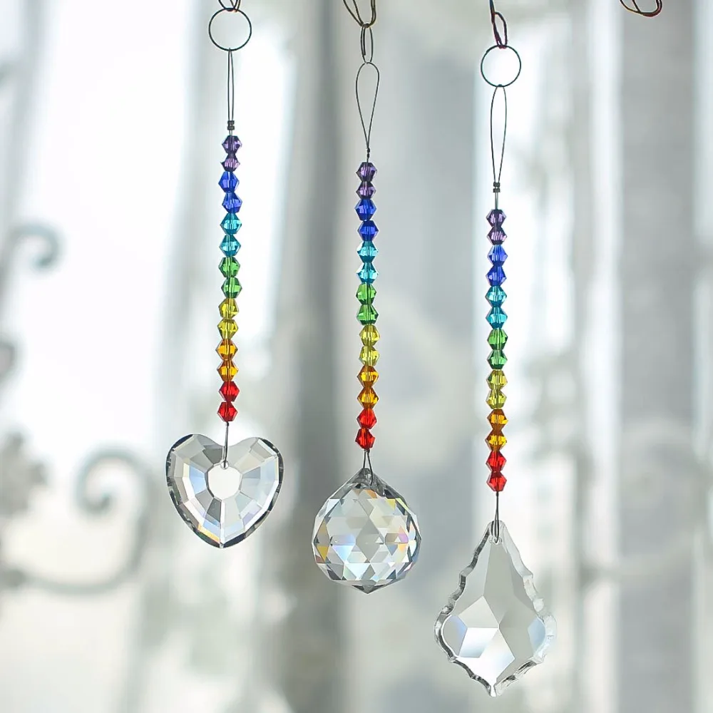 H& D люстра кристаллы призмы Радужная чакра Suncatcher с бисером украшения Висячие орнамент, набор из 3