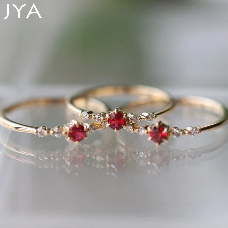 

JYA Exquisite Rhinestone Rings for Women Gracile Golden Wedding Rings Engagement Tail Imitation Red Anillos Mujer Jewelry 2018