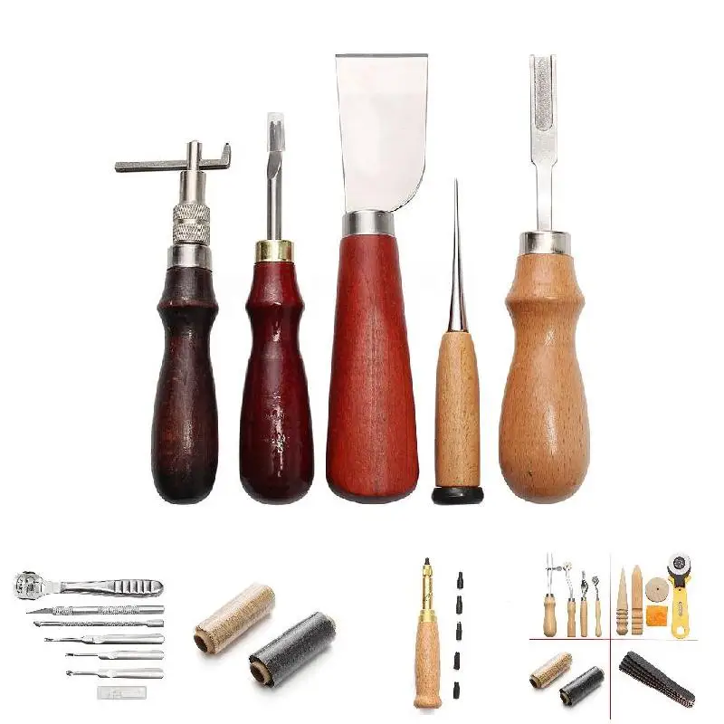 

37 Pcs Leather Craft Tools Kit Hand Sewing Stitching Punch Carving Saddle Groover YU-Home