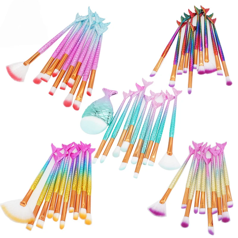 

New 3D Mermaid Makeup Brushes Set Flame Blush Brushes Eyeshadow Eyebrow Eyeliner Lip Brushes Colorful Makeup Cosmetic Beauty Kit