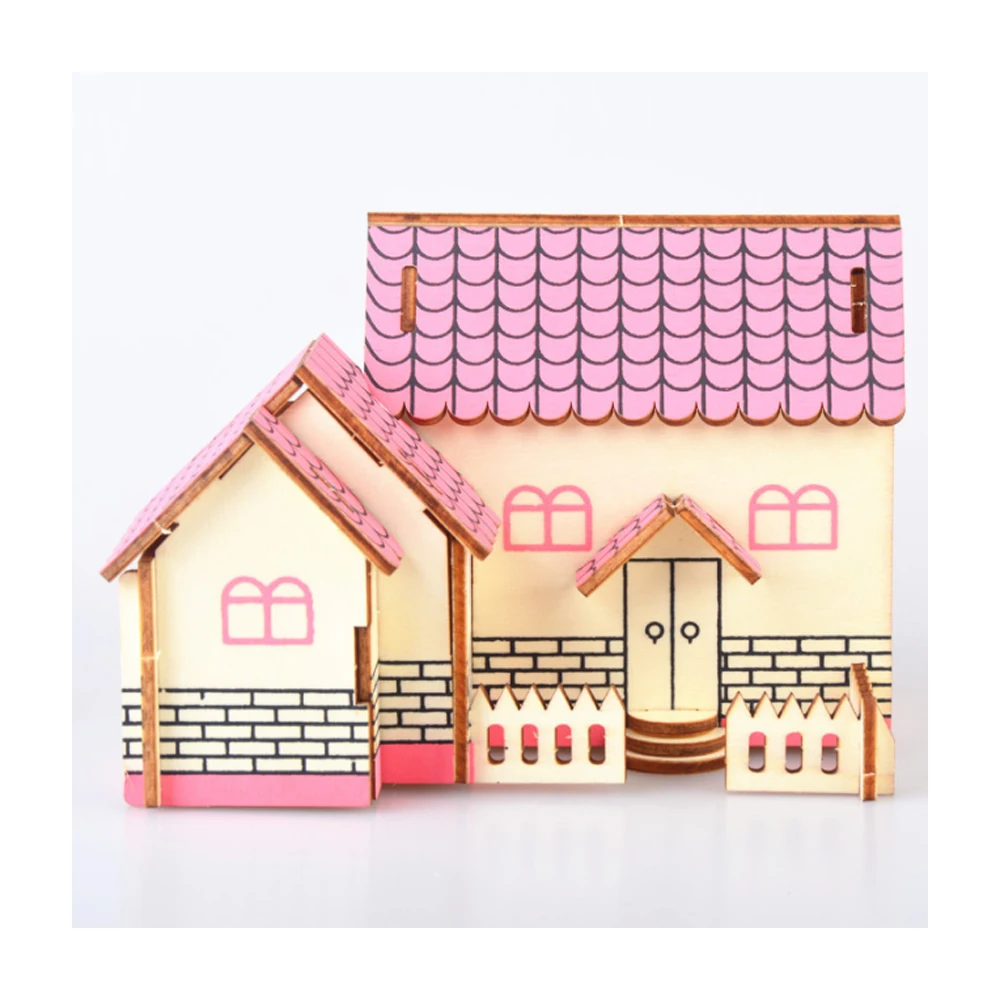 

DIY Model toys 3D Wooden Puzzle- Purple cottage Wooden Kits Model Educational Puzzle Game Assembling Toys Gift for Kids Adult P5