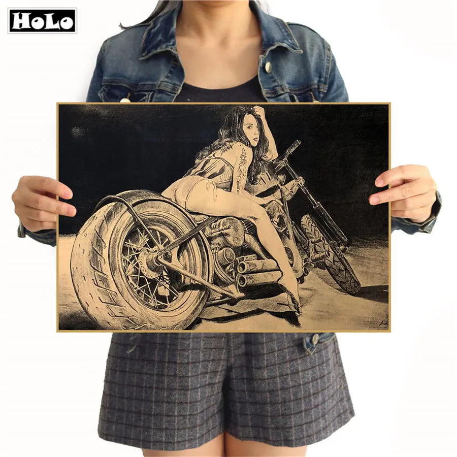 

Free Ship Vintage Motorcycle Sexy Nostalgia Kraft Paper Poster Retro Dormitory Hang - Painting Bar Cafe 42x30cm GGB034