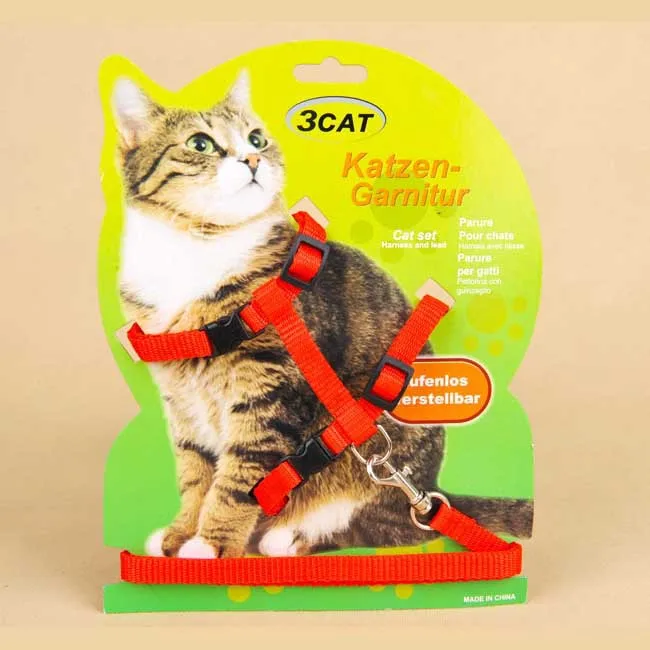 Cat Nylon harness lead pets collar set with leash 3colorscat harness