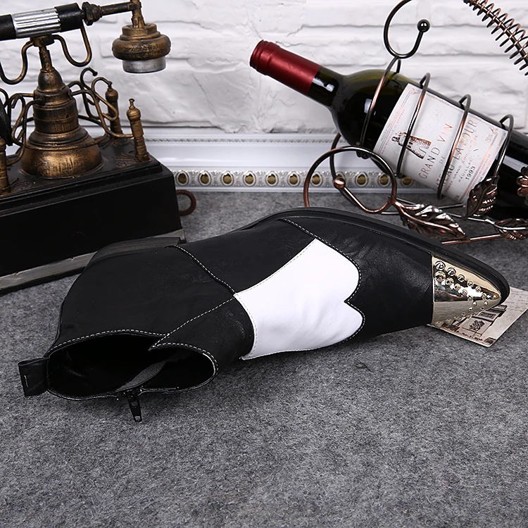 Luxury Brand Italian Leather Shoes Man Pointed Toe Metal Tip Burgundy Dress Wedding Shoes Studded Boots