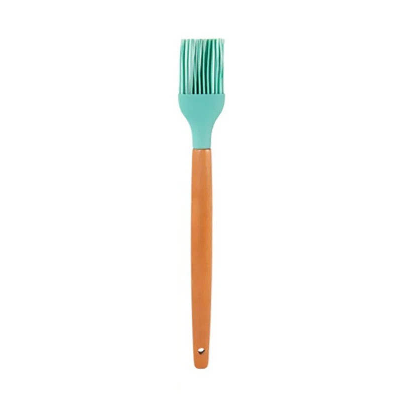 Силиконовая кухонная утварь, инструмент для приготовления пищи с деревянной ручкой без бисфенола нетоксичный для посуды с антипригарным покрытием, зеленый - Цвет: Brush