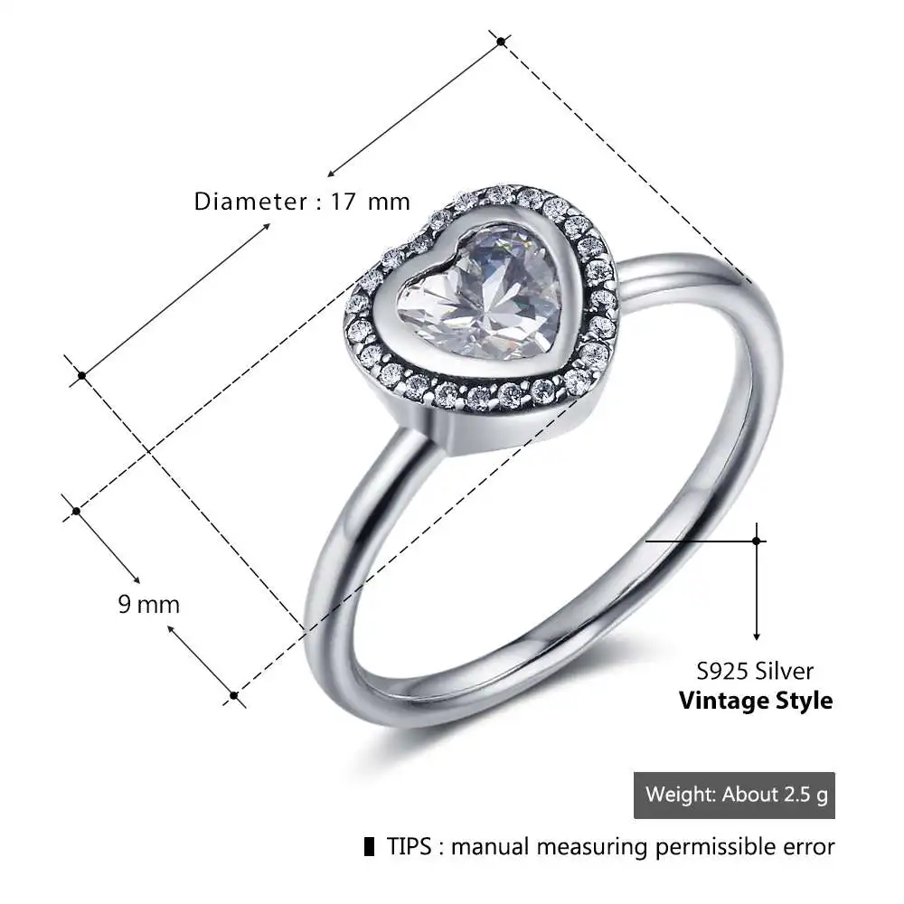 Твердые 925 пробы серебряные женские кольца в форме сердца 9 мм широкие кольца с серебряным сердцем вставленные ювелирные изделия RI102787