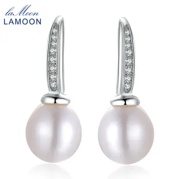 

LAMOON 8mm 7.2ct 100% Natural Freshwater Round Pearl 925 Sterling Silver Jewelry S925 Drop Earrings LMEI005