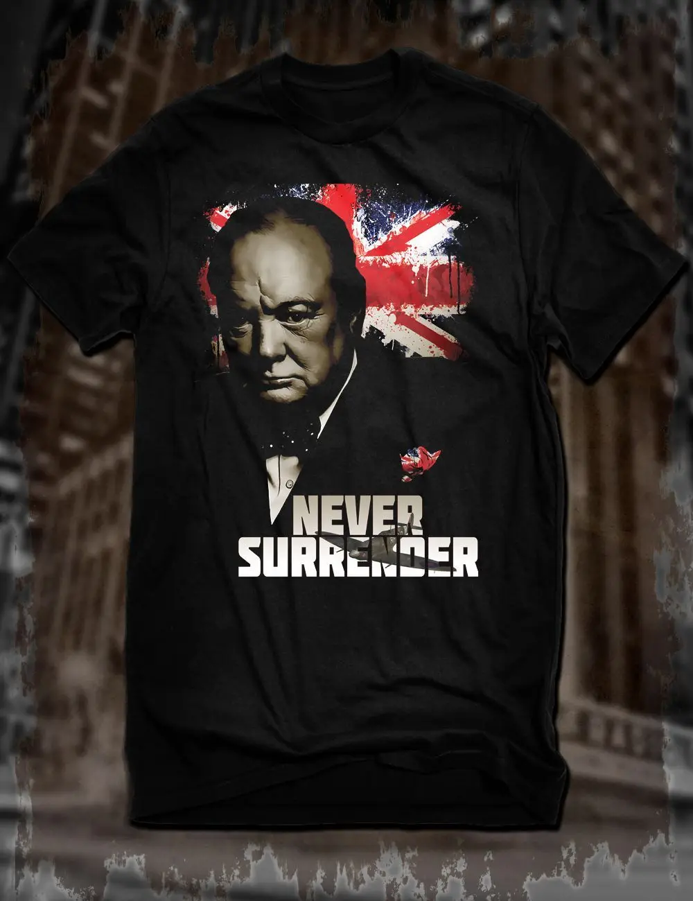 Мужская футболка с коротким рукавом и круглым вырезом Never Surrender черная модель Ww2