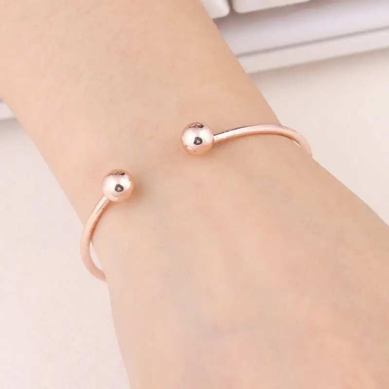 

New Design Gold Sliver Opening Bracelet with Double Round Setting DIY Beads Famous Bracelet Cuff Women's Jewelry Adjustable
