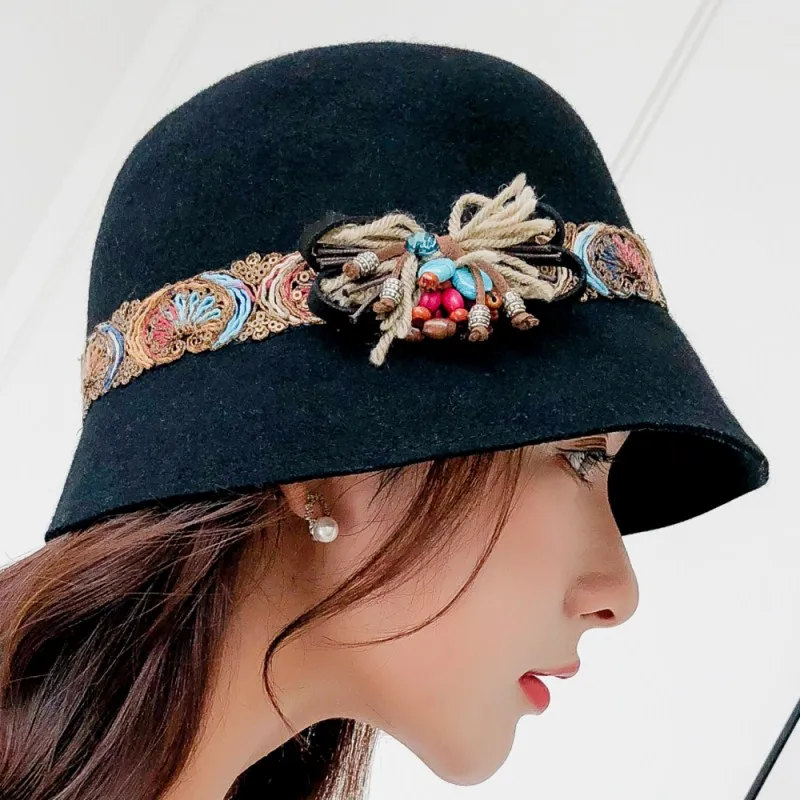 Seioum Весенняя шляпа для женщин модная шапка шерсть большой бант широкий Fedora Femme винтажный зимний женский модный головной убор